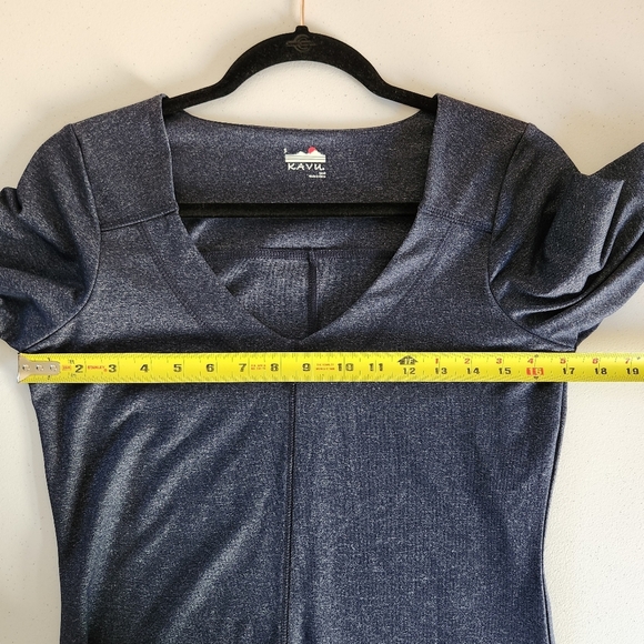 Kavu Womens Stretchy A-Line V-Neck Athletic Dress 3/4 Sleeves Blue New Basic - Picture 7 of 10